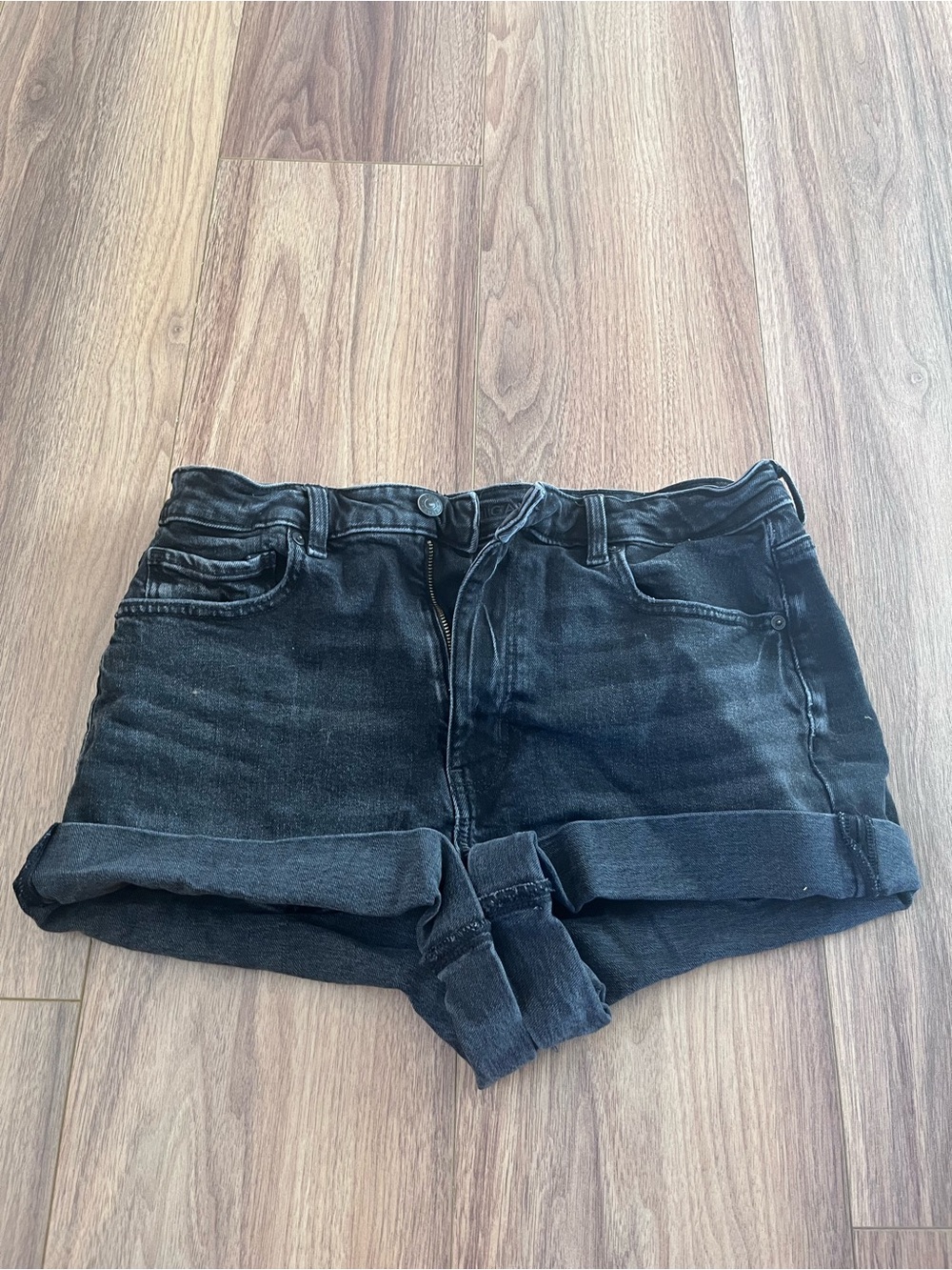 American Eagle Outfitters Black Rolled-Hem Denim Shorts